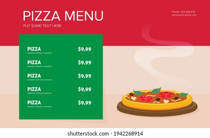 Flat style. Pizza card menu. Vector illustration.