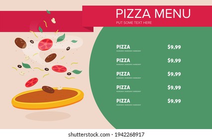 Flat style. Pizza card menu. Vector illustration.