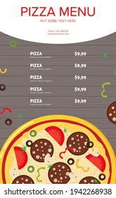 Flat style. Pizza card menu. Vector illustration.