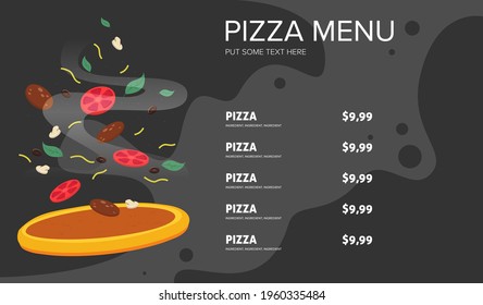 Flat style. Pizza card menu. Vector illustration.