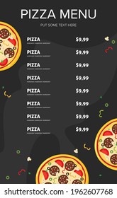 Flat style. Pizza card menu. Vector illustration.