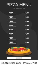 Flat style. Pizza card menu. Vector illustration.