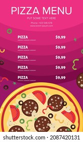 Flat style. Pizza card menu. Vector illustration.