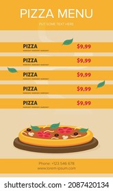 Flat style. Pizza card menu. Vector illustration.