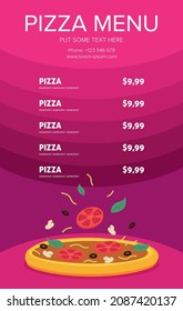 Flat style. Pizza card menu. Vector illustration.