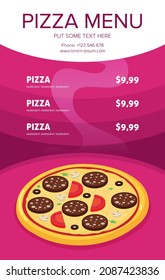 Flat style. Pizza card menu. Vector illustration.