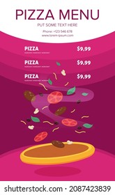 Flat style. Pizza card menu. Vector illustration.