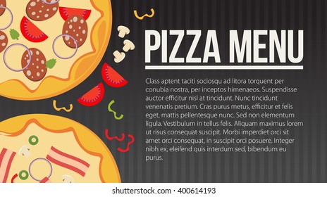 Flat style. Pizza card menu. Vector illustration.
