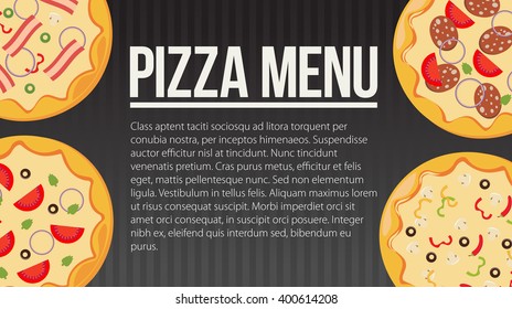 Flat style. Pizza card menu. Vector illustration.