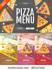Flat style pizza menu concept Web site design. Corporate identity