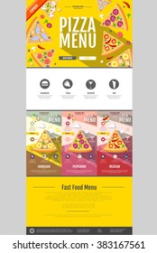 Flat style pizza menu concept Web site design. Corporate identity