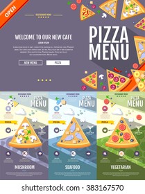 Flat style pizza menu concept Web site design. Corporate identity