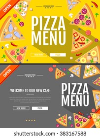 Flat style pizza menu concept Web site design. Corporate identity