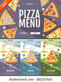 Flat style pizza menu concept Web site design. Corporate identity