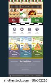 Flat style pizza menu concept Web site design. Interior design