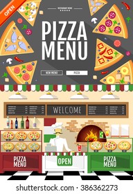 Flat Style Pizzeria Interior. Web Site Design