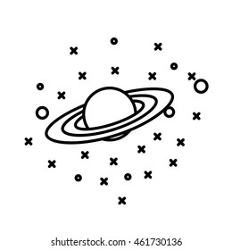 Flat style planet Saturn in front of stars