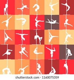 Flat style pole dance and pole fitness icons. Colorful vector silhouettes of female pole dancers.