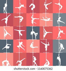 Flat style pole dance and pole fitness icons. Colorful vector silhouettes of female pole dancers.