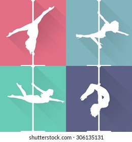 Flat style pole dance and pole fitness icons