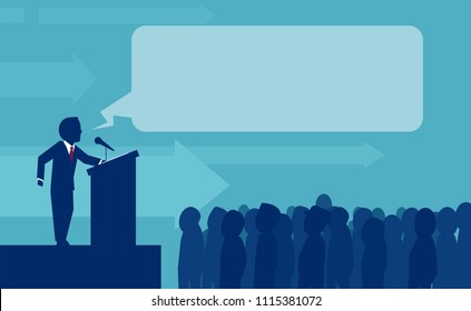 Flat Style Of Politician Businessman Making Speech In Front Of Crowd Having Announcement From Tribune