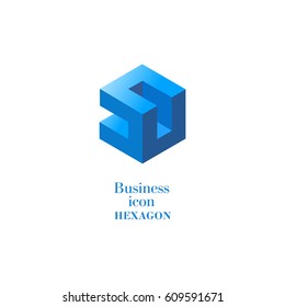Flat style polygonal hexagon logo vector design concept. Modern gray color simple geometric icon isolated on white background