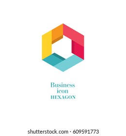 Flat style polygonal hexagon logo vector design concept. Modern gray color simple geometric icon isolated on white background