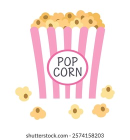flat style popcorn box, snack for watching film isolated on white background