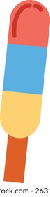 Um picolé de estilo plano com três seções distintas em um layout vertical. O bar de sorvete apresenta formas geométricas arrojadas e um bastão de madeira. Ilustração de vetor de desenhos animados.