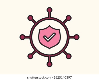 Flat style protection management icon with shield and gear. Ideal for security settings, system protection, and IT management. Scalable vector design