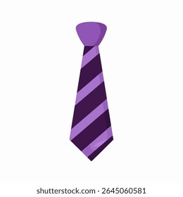 Flat Style Purple Necktie with Dark Diagonal Stripes and Rounded Knot on White Background
