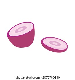 Flat style purple onion slice and round piece.