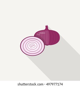 Flat style purple onion slice and round piece.