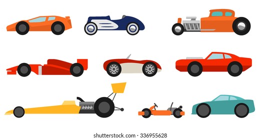 Flat style race cars set