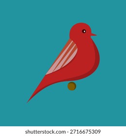 Ilustración de pájaro rojo de estilo plano sobre fondo azul. Diseño animal minimalista que simboliza la libertad, la naturaleza, la vida silvestre y la creatividad, adecuado para iconos, carteles y contenido digital.