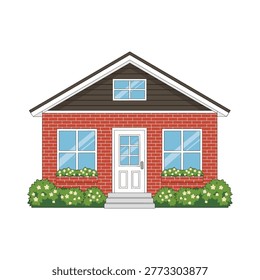 Flat Style Red Brick House with Flower Window Boxes