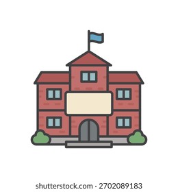 Flat Style Red Brick School Building Illustration