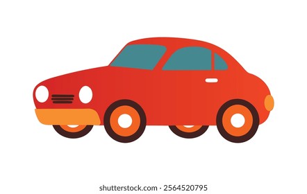 Flat style red car vector perspective view illustration. Colorful flat icon design of a sedan.