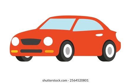 Flat style red car vector perspective view illustration. Colorful flat icon design of a sedan.