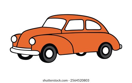 Flat style red car vector perspective view illustration. Colorful flat icon design of a sedan.