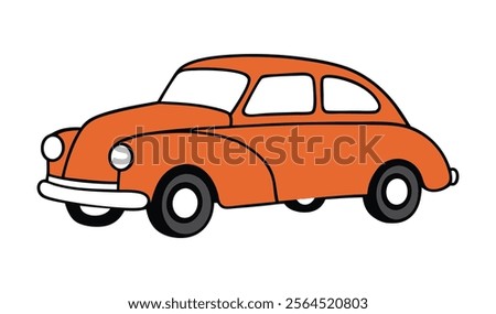 Flat style red car vector perspective view illustration. Colorful flat icon design of a sedan.
