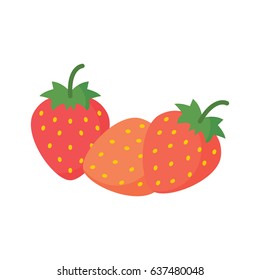 Flat style red color strawberry vector icon. Red strawberry isolated on white background. Fresh healthy fruit icon. Vector illustration.