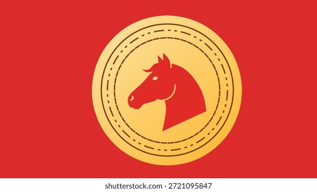 Ilustração de cabeça de cavalo vermelho estilo plano dentro do elemento de círculo decorativo