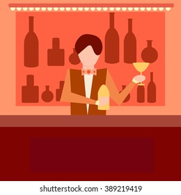 Flat style red orange barman. Vector illustration