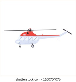 Flat style red rescue helicopter isolated vector on white background