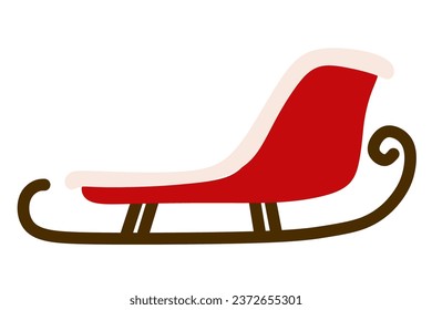 Flat style red and white colored Santa sleigh, Christmas element, greeting card template, vector illustration on transparent background. Winter holiday decoration element, happy and celebrate.