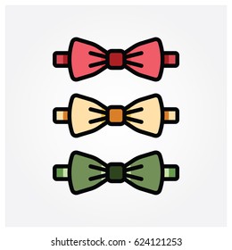 Flat style red, yellow and green color bowtie icons. Vector illustration.