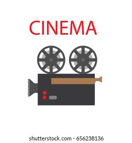 Flat style retro film camera for movies. Vector illustration.