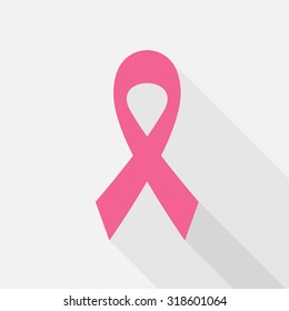 Flat style ribbon banner. Breast cancer awareness ribbon.