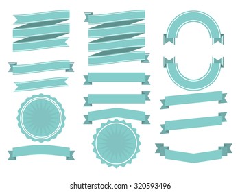 Flat style ribbon set in green